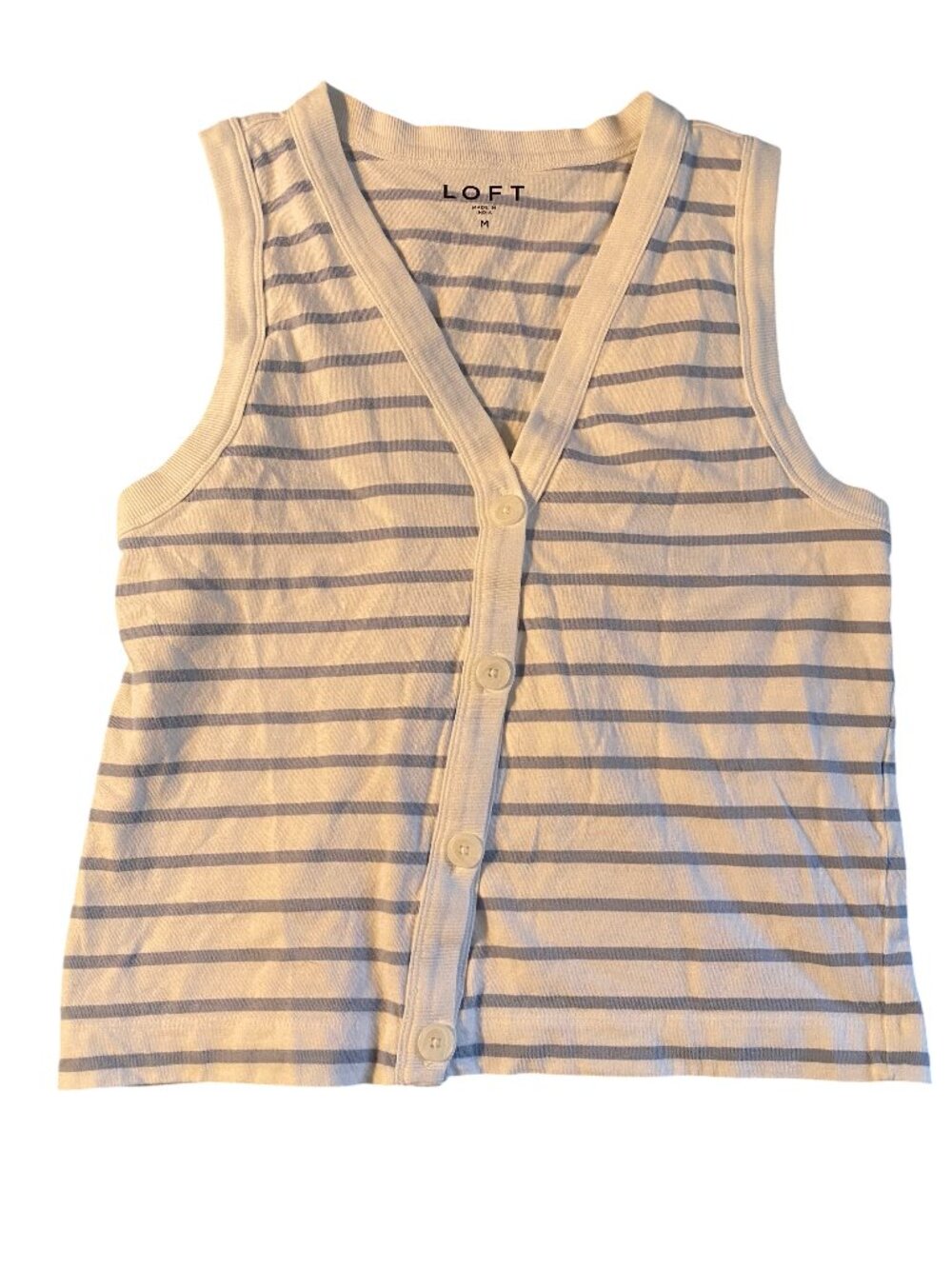 LOFT Medium V-Neck Cardigan Tank Top White & Blue